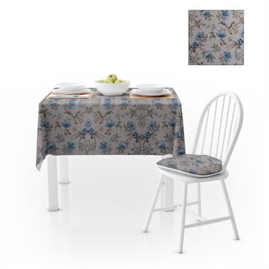 Çiçek Desenli Eskitme Mavi Vizon Dijital Baskılı Petek Dokuma Masa Örtüsü 120x140