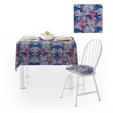 Çiçek Desenli Kırmızı Mavi Çiçekli Dijital Baskılı Petek Dokuma Masa Örtüsü 140x260
