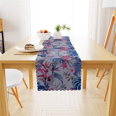 Çiçek Desenli Kırmızı Mavi Çiçekli Dijital Baskılı Petek Dokuma Runner 40x140 