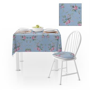 Çiçek Desenli Mint Gül Kurusu Kadife Dokulu 180X260 Masa Örtüsü