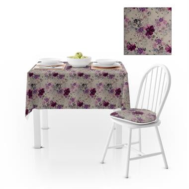 Çiçek Desenli Mor Mürdüm Dijital Baskılı Süet Dokuma Masa Örtüsü 140x260