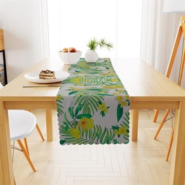 Çiçek Desenli Sarı Yeşil Dijital Baskılı Petek Dokuma Runner 40x140 