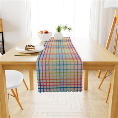 Çizgili Desenli Renkli Dijital Baskılı Petek Dokuma Runner 40x140 