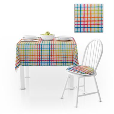 Çizgili Desenli Renkli Dijital Baskılı Petek Dokuma Masa Örtüsü 140x220