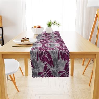 Dal Desenli Modern Gri Zemin Mor Dijital Baskılı Petek Dokuma Runner 40x140 