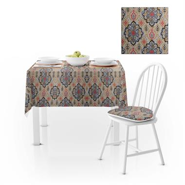 Damask Desenli Antrasit Sütlü Kahve Dijital Baskılı Süet Dokuma Masa Örtüsü 140x260
