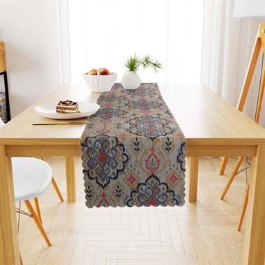 Damask Desenli Antrasit Sütlü Kahve Dijital Baskılı Süet Dokuma Runner 40x140