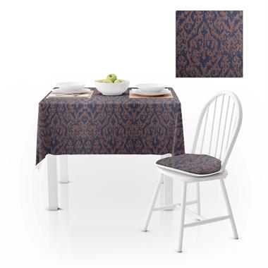 Damask Desenli Mavi Dijital Baskılı Süet Dokuma Masa Örtüsü 140x260