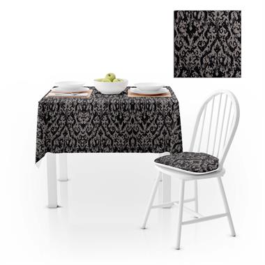 Damask Desenli Siyah Beyaz Dijital Baskılı Süet Dokuma Masa Örtüsü 140x260