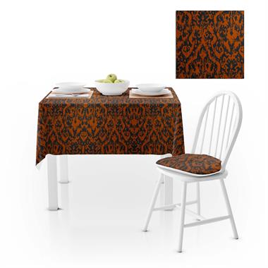Damask Desenli Turuncu Dijital Baskılı Süet Dokuma Masa Örtüsü 140x260
