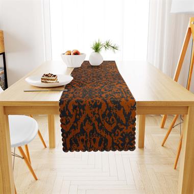 Damask Desenli Turuncu Dijital Baskılı Süet Dokuma Runner 40x140