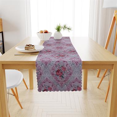 Damask Desenli Vizon Zemin Modern Kadife Dokulu Runner 40x180