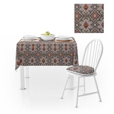 Etnik Desenli Taba Haki Dijital Baskılı Petek Dokuma Masa Örtüsü 140x220