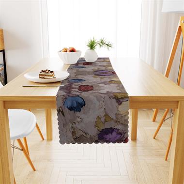 Fırça Desenli Bordo Mor Dijital Baskılı Süet Dokuma Runner 40x140