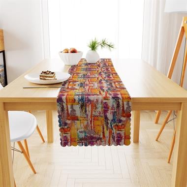 Fırça Desenli Sarı Kiremit Dijital Baskılı Petek Dokuma Runner 40x140 