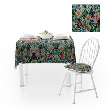 Flamingo Papağan Desenli Baklava Dilimli Yeşil Dijital Baskılı Petek Dokuma Masa Örtüsü 120x140