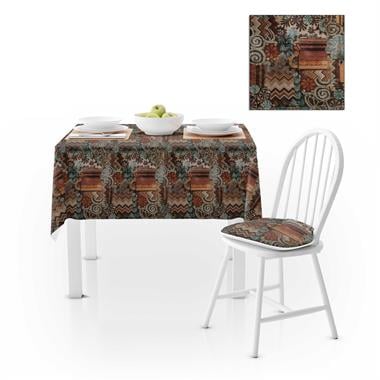 Geometrik Desenli Renkli Kahve Çikolata Dijital Baskılı Süet Dokuma Runner Masa Örtüsü 140x180