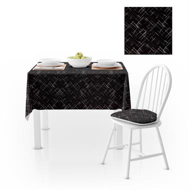 Geometrik Desenli Siyah Beyaz Dijital Baskılı Petek Dokuma Masa Örtüsü 140x260