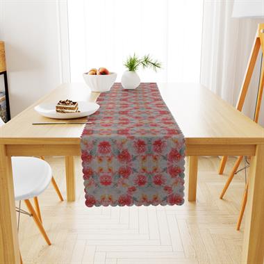 Gül Desenli Kırmızı Kavun İçi Dijital Baskılı Petek Dokuma Runner 40x140 