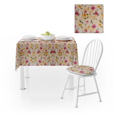 Gül Desenli Modern Sarı Pembe Dijital Baskılı Süet Dokuma Masa Örtüsü 140x260