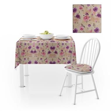 Gül Desenli Pembe Mor Dijital Baskılı Süet Dokuma Masa Örtüsü 140x260