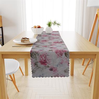 Gül Desenli Pembe Vizon Dijital Baskılı Petek Dokuma Runner 40x140 