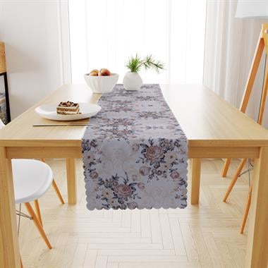 Gül Desenli Yapraklı Modern Kadife Dokulu Runner 40x180