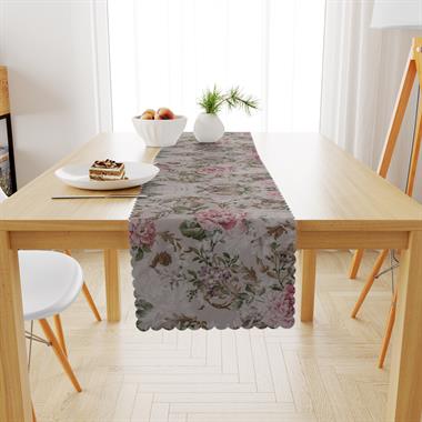 Gül Desenli Yeşil Yapraklı Gül Kurusu Dijital Baskılı Petek Dokuma Runner 40x140 