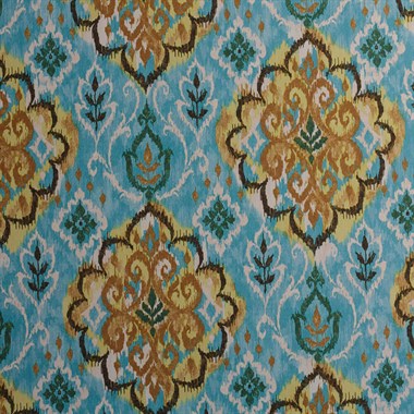 Hardal Mavi Renkli Modern Damask Desen Dijital Baskılı  Süet Kumaş