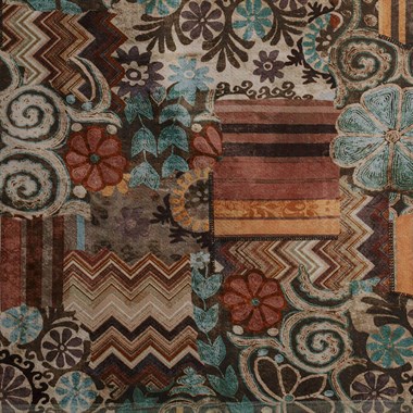 Kahve Çikolata Renkli Geometrik Desen Dijital Baskılı Süet Kumaş