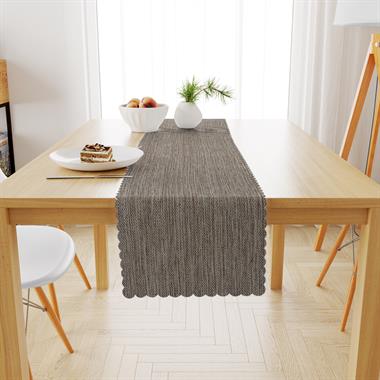 Kahve Ekru Keten Dokulu Runner 40x140 -4541-