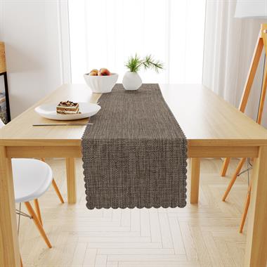 Kahve Ekru Keten Dokulu Runner 40x140 -4545-