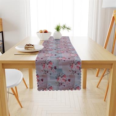 Kırmızı Çiçekli Zemini Motifli Kadife Dokulu Runner 40x180