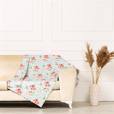 Kırmızı Yeşil Yapraklı Sarmaşık Desen Dokuma Dijital Baskılı Kadife Şönil Koltuk Şalı Örtüsü Maxi Set (3+3+1+1)
