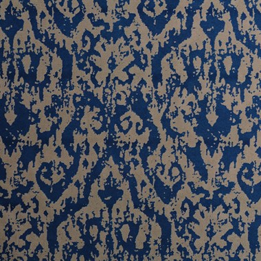 Krem Lacivert Damask Desen Dijital Baskılı Süet Kumaş