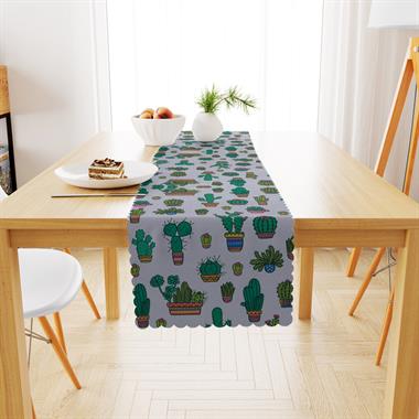 Küçük Çoklu Kaktüs Desenli Dijital Baskılı Petek Dokuma Runner 40x140 