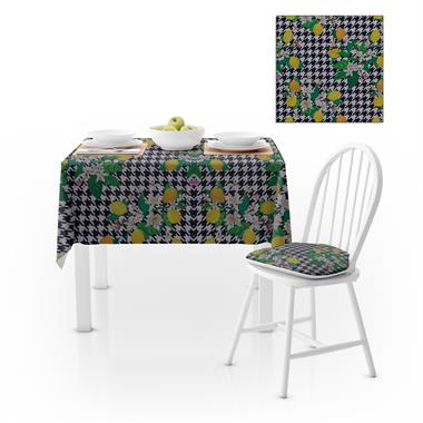 Limon Ağacı Desenli Dijital Baskılı Petek Dokuma Masa Örtüsü 140x140