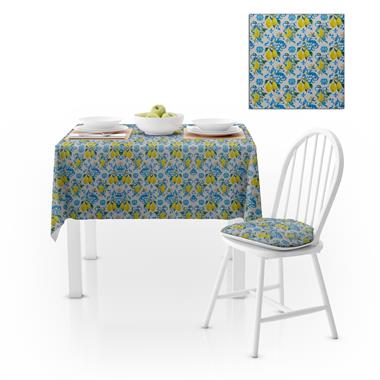 Limon Ağacı Desenli Sarı Mavi Dijital Baskılı Petek Dokuma Masa Örtüsü 140x260