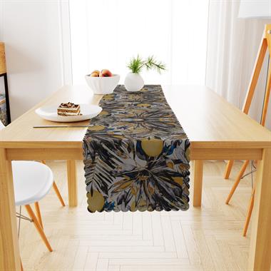 Limon Desenli Çiçekli Beyaz Zemin Dijital Baskılı Petek Dokuma Runner 40x140 