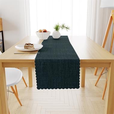 Mavi Siyah Keten Dokulu Runner 40x140 -5355-