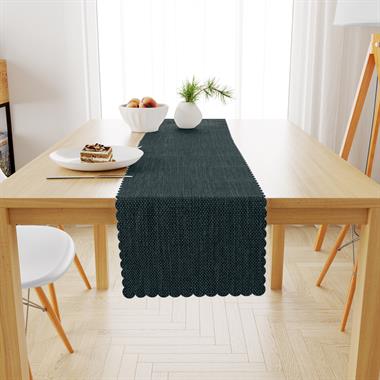 Mavi Siyah Keten Dokulu Runner 40x140 -5356-