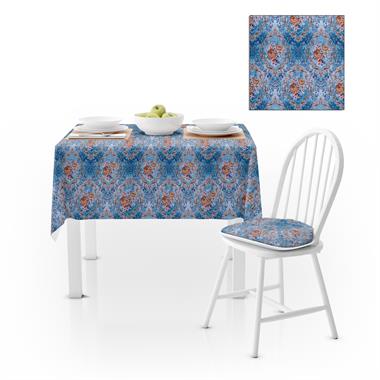 Modern Damask Desenli Mavi Kadife Dokulu 120X180 Masa Örtüsü
