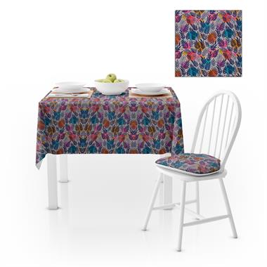 Modern Desenli Renkli Fuşya Turuncu Sarı Dijital Baskılı Petek Dokuma Masa Örtüsü 120x140