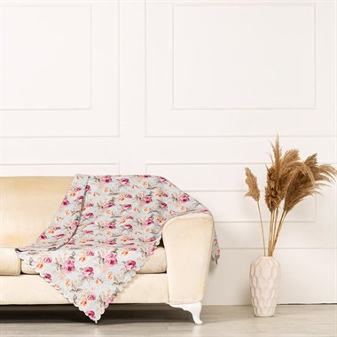 Modern Gül Desen Dokuma Dijital Baskılı Kadife Şönil Koltuk Örtüsü Şalı 175x215cm