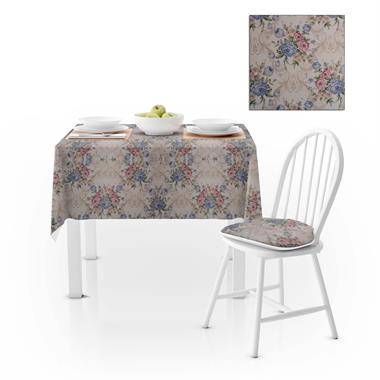 Modern Gül Desenli Mavi Dijital Baskılı Süet Dokuma Masa Örtüsü 140x260