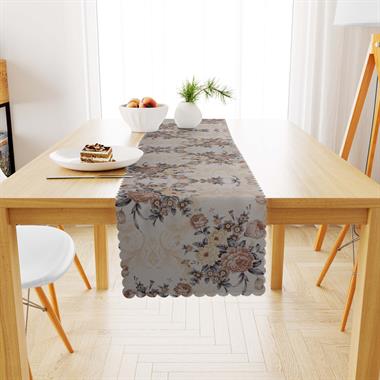 Modern Gül Yaprak Desenli Dijital Baskılı Süet Dokuma Runner 40x140