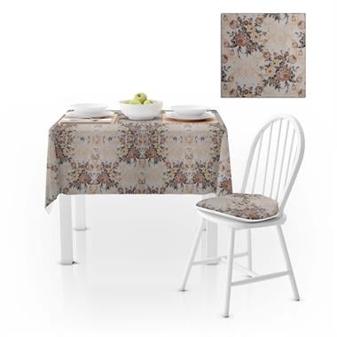 Modern Gül Yaprak Desenli Dijital Baskılı Süet Dokuma Masa Örtüsü 140x140