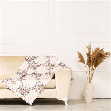 Modern Gül Yapraklı Dokuma Dijital Baskılı Kadife Şönil Koltuk Şalı Örtüsü Maxi Set (3+3+1+1)