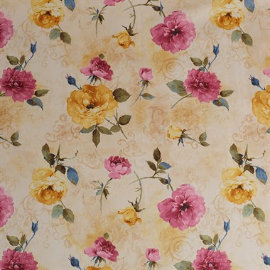 Modern Sarı Pembe Renkli Gül Desen Dijital Baskılı Süet Kumaş