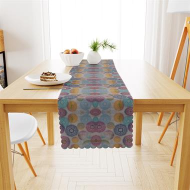 Motif Desenli Mürdüm Kavun İçi Dijital Baskılı Petek Dokuma Runner 40x140 